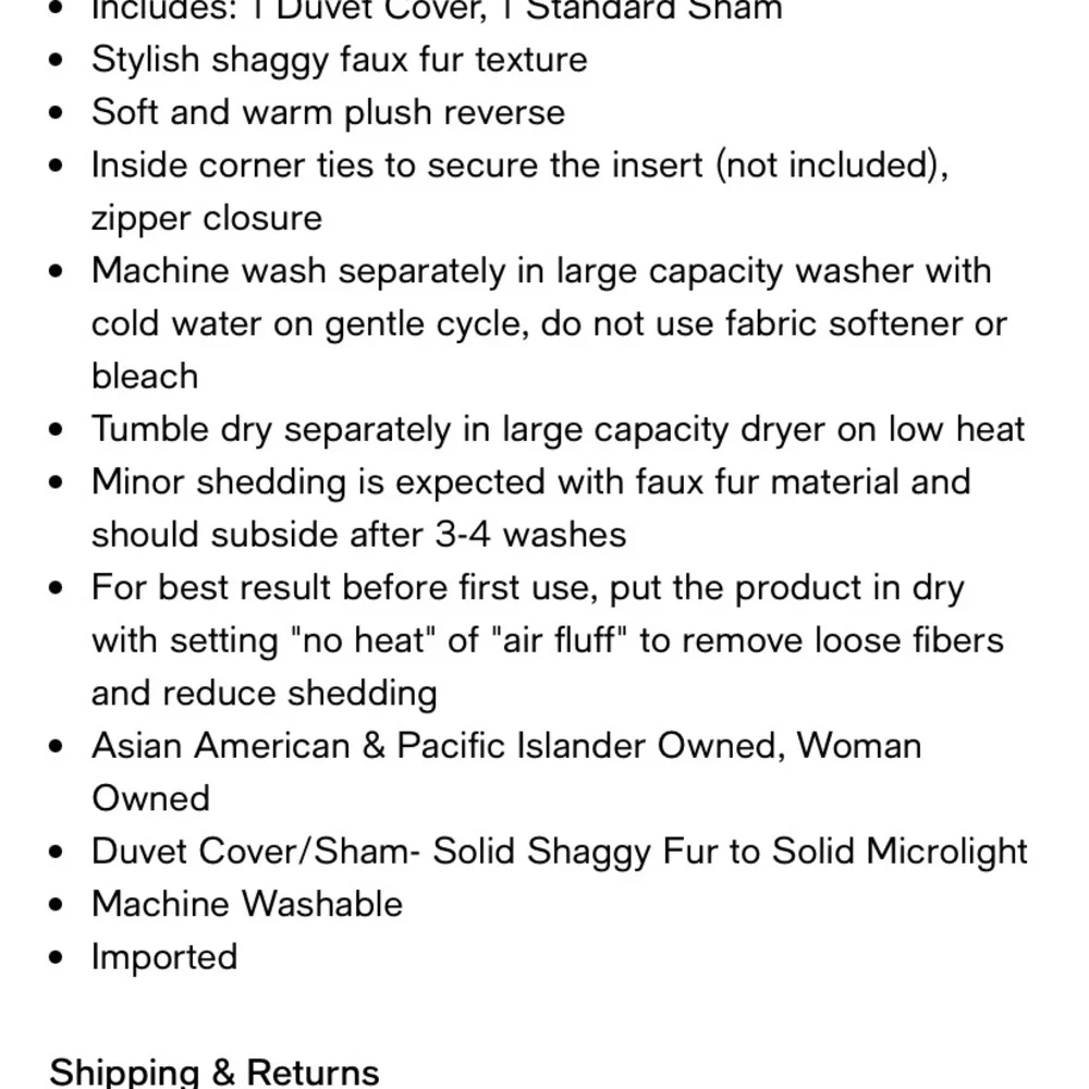 Shaggy Faux fur twin duvet cover